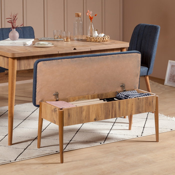 Hanah Home Vina 1048 Mesa Extensible y Sillas, Pino Atlántico y Azul Oscuro